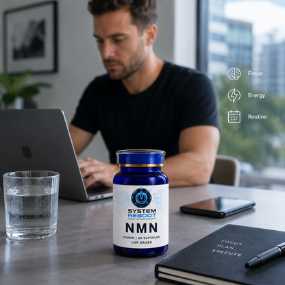 NMN 500mg Capsules by System Reboot - workday focus male early 30s