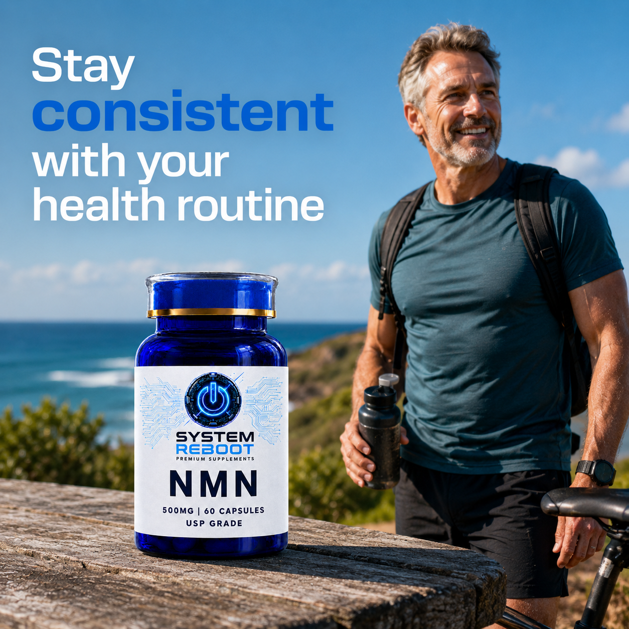 NMN 500mg Capsules by System Reboot - active consistency male late 50s