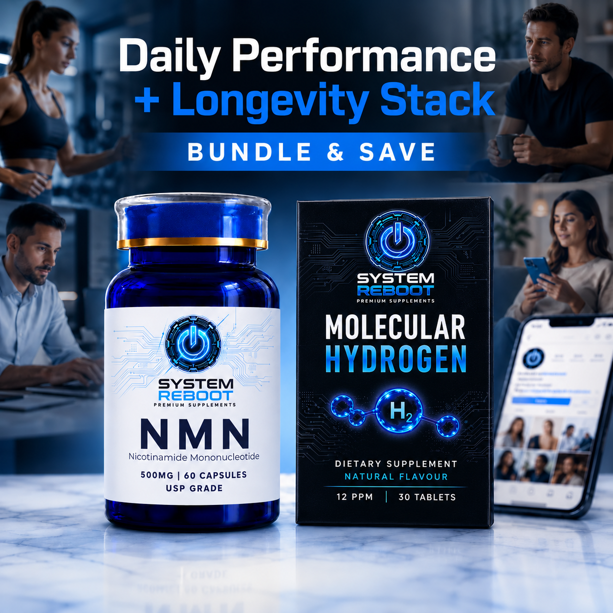 NMN 500mg and Molecular Hydrogen bundle by System Reboot